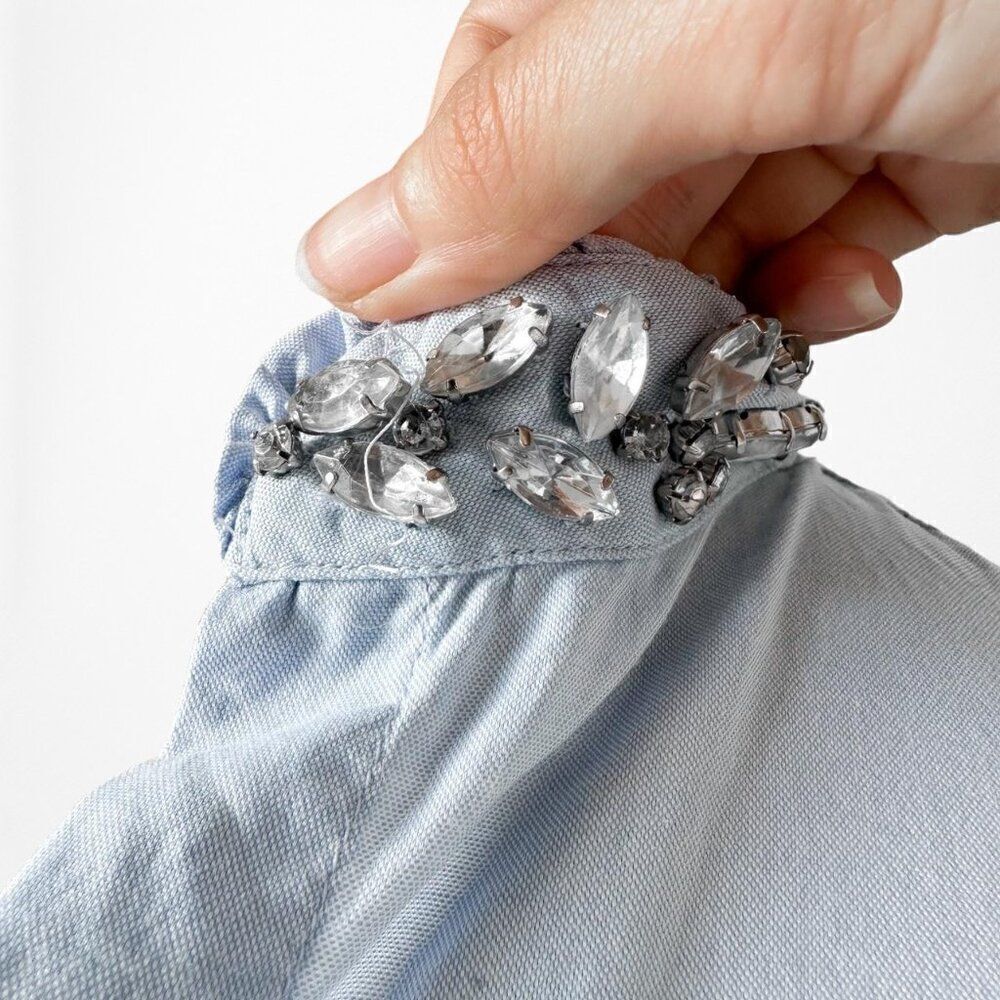 Vintage Y2K 90s Blue Rhinestone Embellished Button Down Shirt Size 6/S/M - Picture 7 of 7